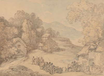 Un pueblo en un paisaje montañoso de Thomas Rowlandson